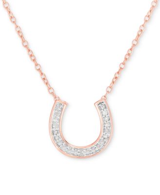 Macy's - Diamond Horseshoe 18" Pendant Necklace (1/10 ct. t.w.) in 14k Rose Gold-Plated Sterling Silver