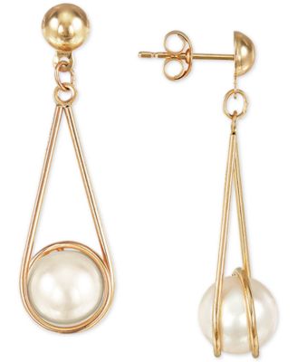 Macy's - Cultured Freshwater Pearl (8mm) Wire-Wrapped Drop Earrings in 10k Gold