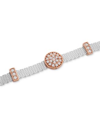 Macy's - Cubic Zirconia Mini-Cluster Mesh Link Bracelet in Sterling Silver & Rose Gold-Plate