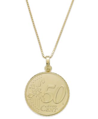 Italian Gold - Vermeil Engraved Euro Coin Pendant Necklace