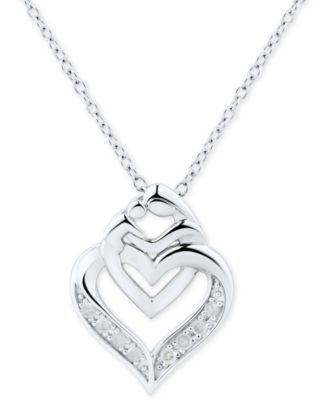Macy's - Diamond Mother & Child Interlocking Heart Pendant Necklace (1/10 ct. t.w.) in Sterling Silver