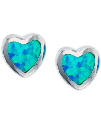 Macy's - Lab-Created Blue Opal Heart Stud Earrings in Sterling Silver