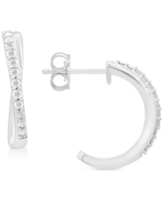 Macy's - Diamond Crossover Hoop Earrings (1/10 ct. t.w.) in Sterling Silver