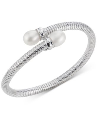 Macy's - Cultured Freshwater Pearl (10mm) Tubogas Bypass Bracelet in Sterling Silver