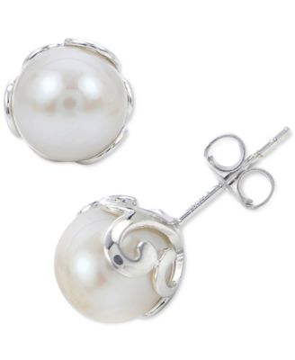 Macy's - Cultured Freshwater Pearl (8-1/2mm) Filigree Stud Earrings in Sterling Silver