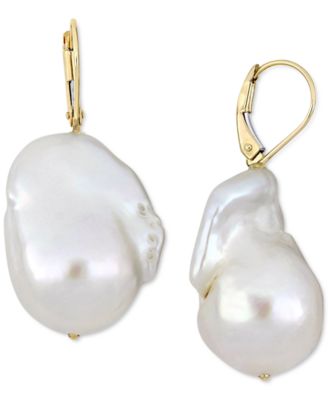 Macy's - Cultured Freshwater Baroque Pearl (14-1/2 - 15mm) Leverback Drop Earrings in 14k Gold