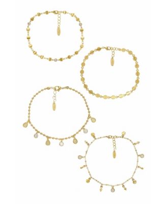 ETTIKA - 18k Gold-Plated 4-Pc. Set Cubic Zirconia Charm & Link Ankle Bracelets