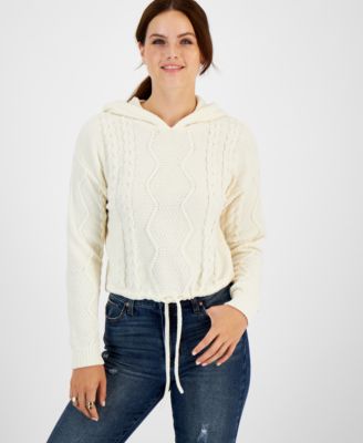 Hippie Rose - Juniors' Cable-Knit Hoodie Sweater