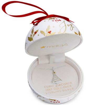 Giani Bernini - Cubic Zirconia Two-Tone Christmas Tree 18" Pendant Necklace in Sterling Silver & 18k Gold-Plate