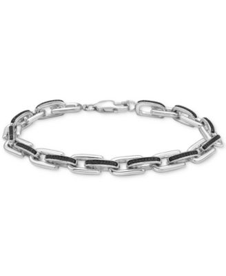 Macy's - Men's Black Diamond Link Bracelet (1/2 ct. t.w.) in Sterling Silver