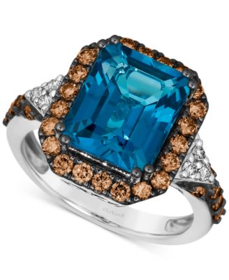 Le Vian - Couture Deep Sea Blue Topaz (5 ct. t.w.), Chocolate Diamonds (3/4 ct. t.w.) & Nude Diamonds (1/10 ct. t.w.) Square Halo Ring in Platinum