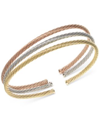Italian Gold - 3-Pc. Set Twisted Cable Cuff Bracelets in 14k Tricolor Gold-Plated Sterling Silver