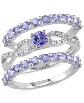 Macy's - 3-Pc. Set Tanzanite (2 ct. t.w.) & Diamond (1/10 ct. t.w.) Stack Rings in Sterling Silver