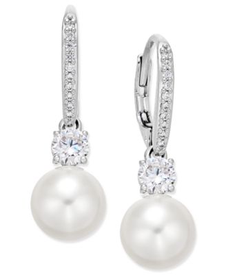 Eliot Danori - Silver-Tone Crystal Imitation Pearl Drop Earrings