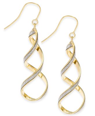 Italian Gold - Glitter Twist Drop Earrings in 14k Gold