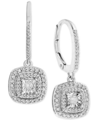 Macy's - Diamond Halo Drop Earrings (1/2 ct. t.w.) in Sterling Silver