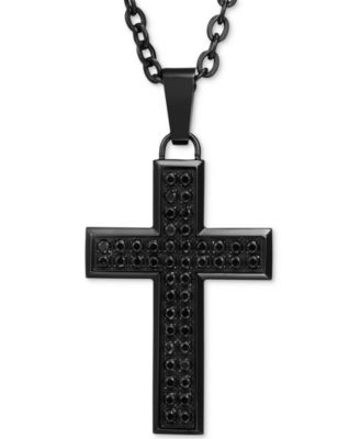 Macy's - Men's Black Sapphire Square Cross 22" Pendant Necklace (1-1/2 ct. t.w.) in Black Ion-Plated Stainless Steel
