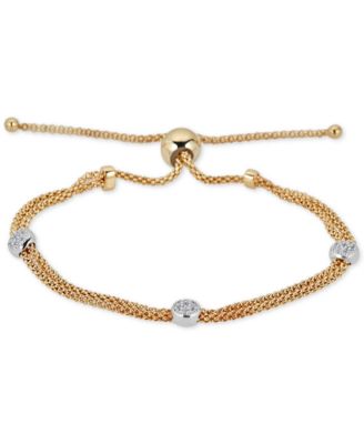 Macy's - Diamond Beaded Bolo Bracelet (1/6 ct. t.w.) in Sterling Silver & 14k Gold-Plate