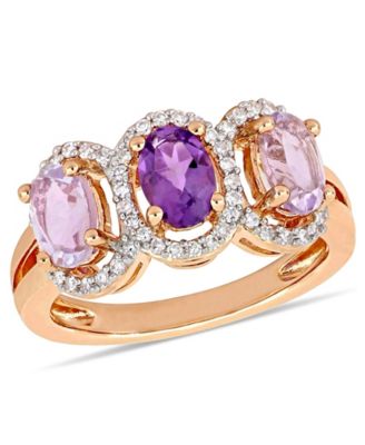 Macy's - Amethyst (1-5/8 ct.t.w.) and Diamond (1/5 ct.t.w.) 3-Stone Halo Ring in 18k Rose Gold over Sterling Silver