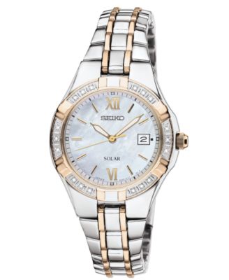 Seiko - Watch, Women's Solar Diamond Accent Two Tone Stainless Steel Bracelet 27mm SUT068