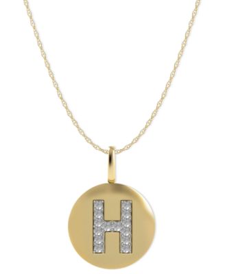 Macy's - 14k Gold Necklace, Diamond Accent Letter H Disk Pendant