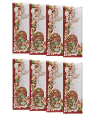Elrene - Holiday Turkey Bordered Fall Napkins, Set of 8