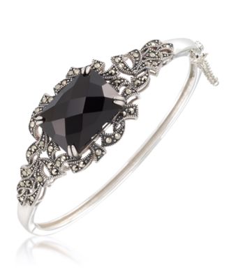 Macy's - Marcasite and Faceted Onyx Square Bangle in Sterling Silver