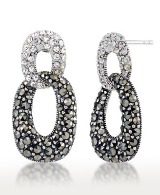Macy's - Marcasite and Crystal Pave Double Oval Post Earrings in Sterling Silver