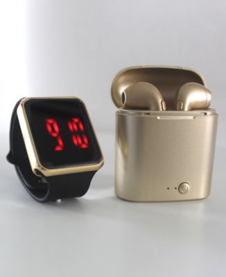 Ztech - Unisex LED Touch Watch and Wireless Headphones with Portable Charging Case Set