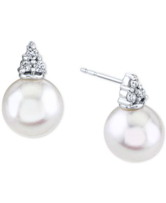 Macy's - Cultured Freshwater Pearl (9mm) & Diamond (1/8 ct. t.w.) Stud Earrings in 14k White Gold