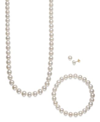 Macy's - Cultured Freshwater Pearl 3 Piece Set, Necklace, Earrings and Bracelet