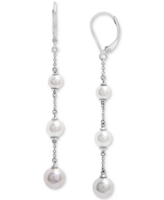 Macy's - Cultured Freshwater Pearl (5-7mm) Graduated Linear Drop Earrings in Sterling Silver