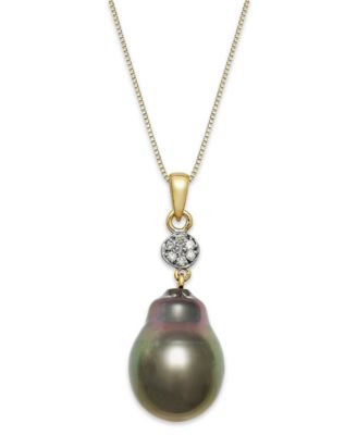 Macy's - Baroque Tahitian Pearl (12 mm) and Diamond Accent Pendant Necklace in 14k Gold