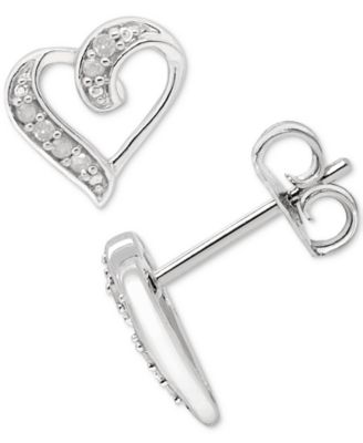 Macy's - Diamond Open Heart Stud Earrings (1/10 ct. t.w.) in Sterling Silver