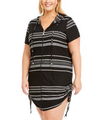 Dotti - Plus Size Dahlia Stripe Zip Hoodie Cover-Up