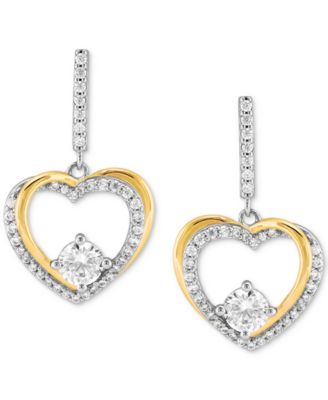 Macy's - Cubic Zirconia Heart Drop Earrings in Sterling Silver & 14k Gold-Plate