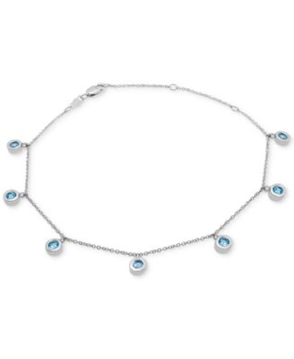 Macy's - Blue Topaz Bezel Dangle Ankle Bracelet (7/8 ct. t.w.) in Sterling Silver