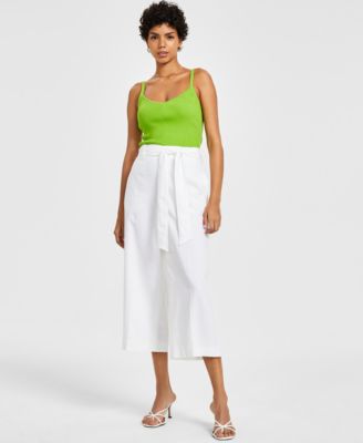 Bar III - Women's High-Rise Wide-Leg Tie-Waist Crop Pants