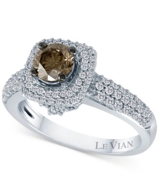 Le Vian - Chocolate Diamond (5/8 ct. t.w.) & Vanilla Diamond (5/8 ct. t.w.) Halo Ring in 18k White Gold