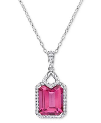 Macy's - Pink Topaz (5-1/2 ct. t.w.) & Diamond (1/4 ct. t.w.) 18" Pendant Necklace in Sterling Silver