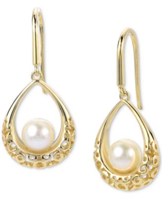 Macy's - Cultured Freshwater Pearl (6mm) Textured Teardrop Drop Earrings in 14k Gold-Plated Sterling Silver