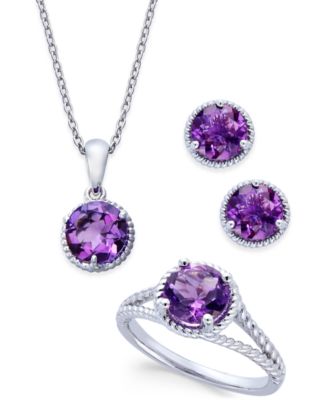 Macy's - Designed in sterling silver, the set includes a stunning pendant necklace, a beautiful stud earrings and a matching ring. Approximate length of pendant necklace: 16" + 2" extender. Approximate drop of
