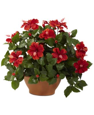 Nearly Natural - Natural Hibiscus Artificial Plant in Clay Planter