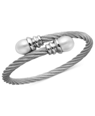Macy's - Cultured Freshwater Pearl (10mm) or Onyx Bangle Bracelets in Stainless Steel
