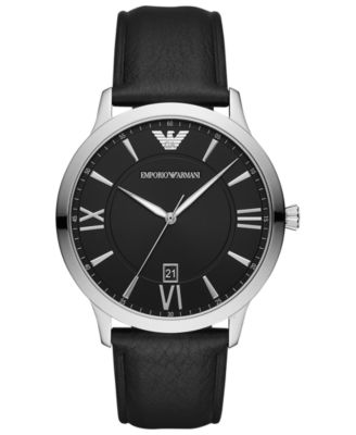 Emporio Armani - Men's Black Leather Strap Watch 44mm