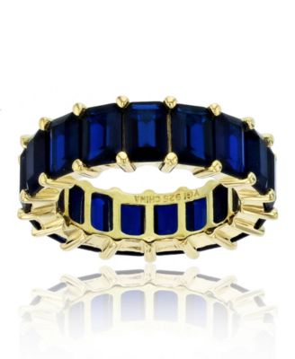 Macy's - Created Blue Spinel Emerald Cut Eternity Band in 14k Yellow Gold Plated Sterling Silver