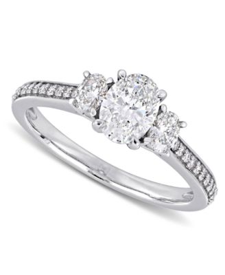 Macy's - Diamond Oval Three Stone Engagement Ring (1-1/10 ct. t.w.) in 14k White Gold