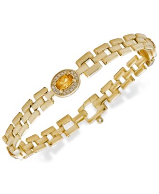 Macy's - Citrine (1-1/5 ct. t.w.) & White Topaz Accent Panther Link Bracelet in 14k Gold-Plated Sterling Silver