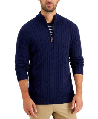 Club Room - Men's Cable-Knit Quarter-Zip Cotton Sweater