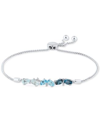 Macy's - Blue Topaz (1-5/8 ct. t.w.) & White Topaz (1/20 ct. t.w.) Bolo Bracelet in Sterling Silver